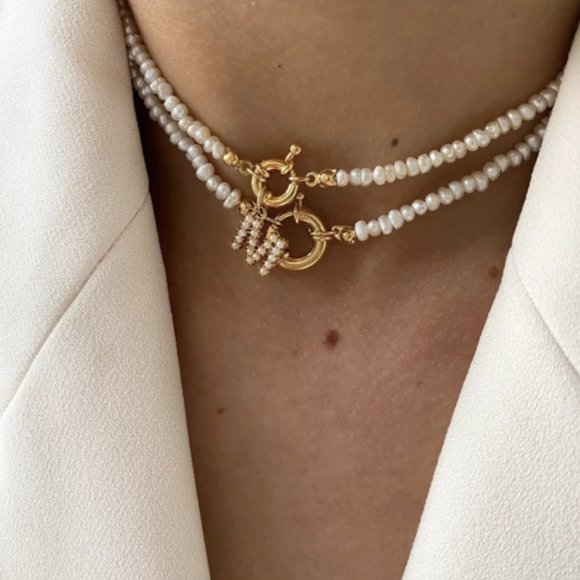 Bynouck Jewelry - ByNouck White Pearl Initial Chocker